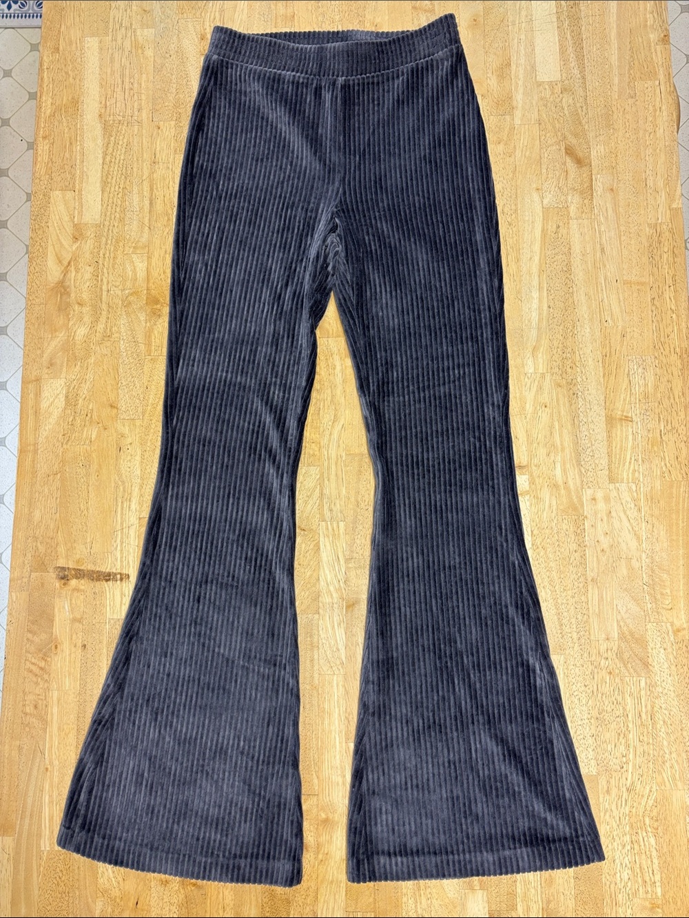 Aerie Groove On Ribbed Velour Flare Pants Charcoal Gray High Waisted Lounge S